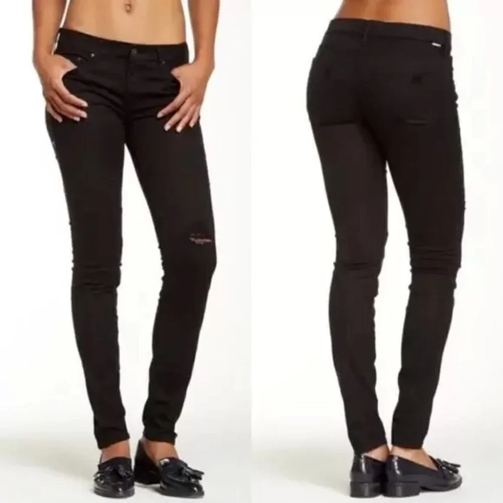 Mother Distressed Knee High Rise Black Looker Jeans